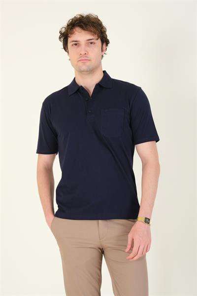 Erkek Süprem Kumaş Cepli Polo Yaka T-Shirt Lacivert