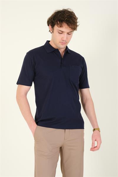 Erkek Süprem Kumaş Cepli Polo Yaka T-Shirt Lacivert