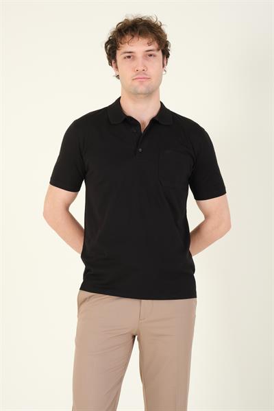Erkek Süprem Kumaş Cepli Polo Yaka T-Shirt Siyah