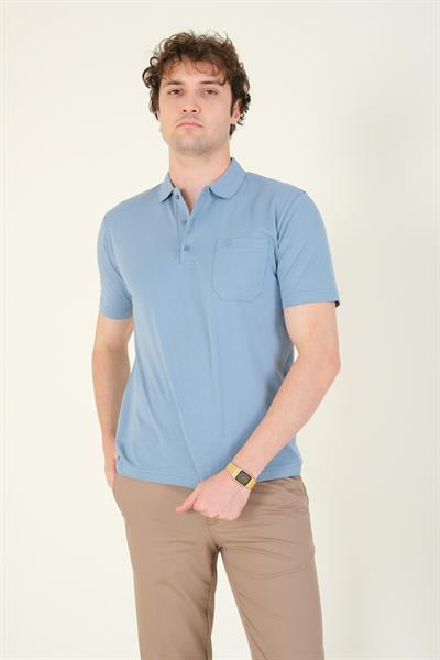 Erkek Süprem Kumaş Cepli Polo Yaka T-Shirt Mavi
