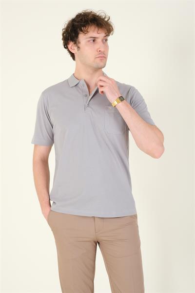 Erkek Süprem Kumaş Cepli Polo Yaka T-Shirt Gri