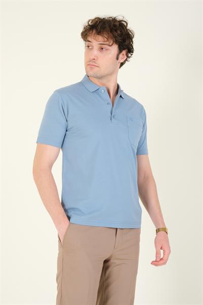 Erkek Süprem Kumaş Cepli Polo Yaka T-Shirt Mavi