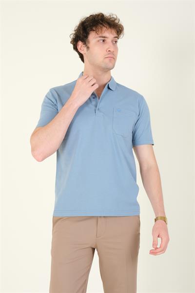 Erkek Süprem Kumaş Cepli Polo Yaka T-Shirt Mavi