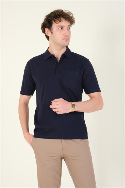 Erkek Süprem Kumaş Cepli Polo Yaka T-Shirt Lacivert