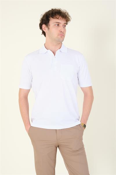 Erkek Süprem Kumaş Cepli Polo Yaka T-Shirt Beyaz