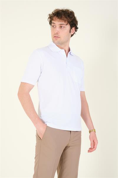 Erkek Süprem Kumaş Cepli Polo Yaka T-Shirt Beyaz