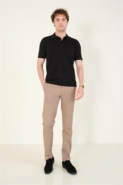 Erkek Süprem Kumaş Cepli Polo Yaka T-Shirt Siyah