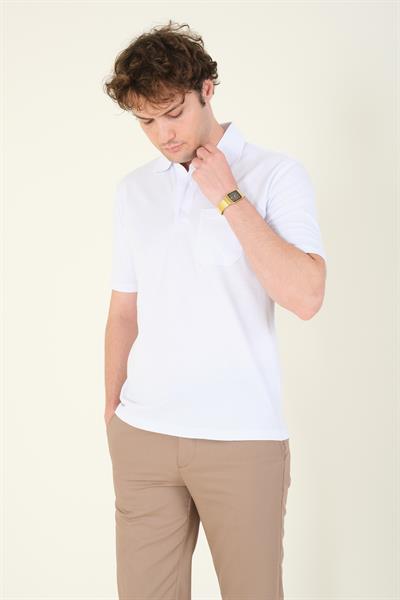 Erkek Süprem Kumaş Cepli Polo Yaka T-Shirt Beyaz