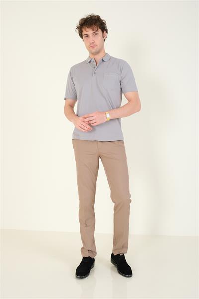 Erkek Süprem Kumaş Cepli Polo Yaka T-Shirt Gri