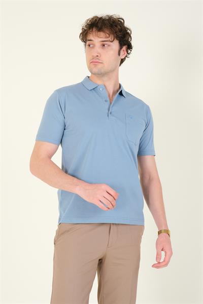 Erkek Süprem Kumaş Cepli Polo Yaka T-Shirt Mavi