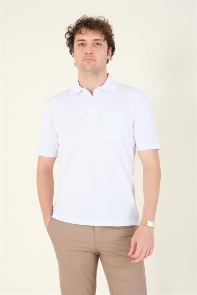 Erkek Süprem Kumaş Cepli Polo Yaka T-Shirt Beyaz
