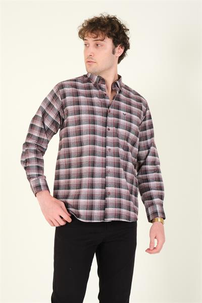 Erkek Tek Cep Ekose Desenli Kışlık Gömlek Kırmızı