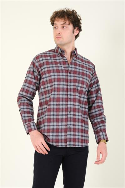 Erkek Tek Cep Ekose Desenli Kışlık Gömlek Bordo