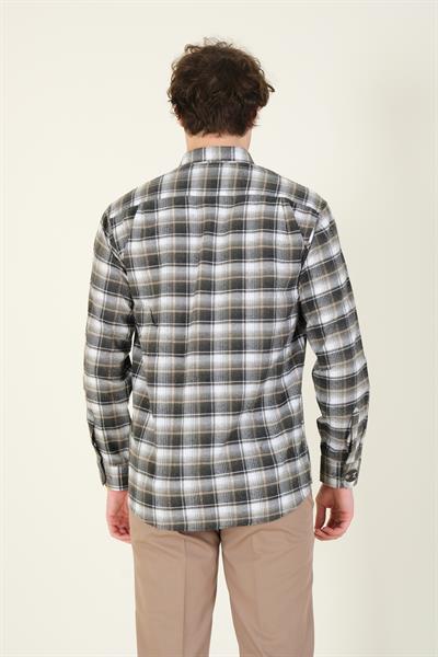 Erkek Tek Cep Ekose Desenli Kışlık Gömlek Haki