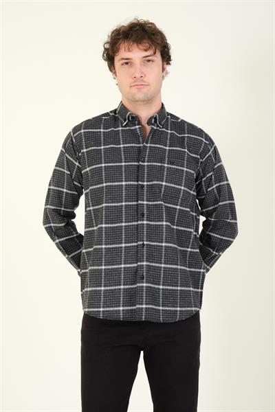 Erkek Tek Cep Ekose Desenli Kışlık Gömlek Siyah