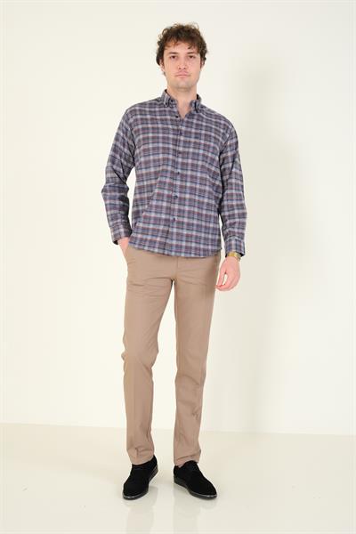 Erkek Tek Cep Ekose Desenli Kışlık Gömlek İndigo