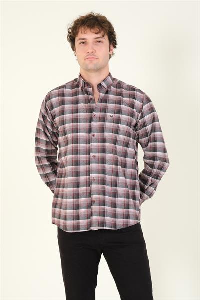 Erkek Tek Cep Ekose Desenli Kışlık Gömlek Kırmızı