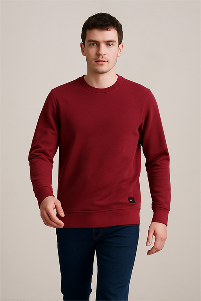 Erkek Üç İp Şardonsuz Sweatshirt Bordo
