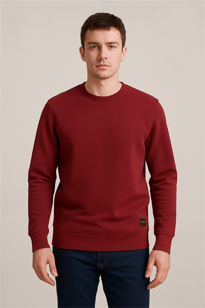 Erkek Üç İp Şardonsuz Sweatshirt Bordo