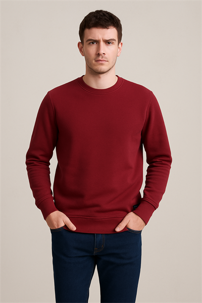 Erkek Üç İp Şardonsuz Sweatshirt Bordo