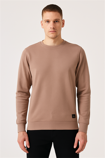Erkek Üç İp Şardonsuz Sweatshirt Camel