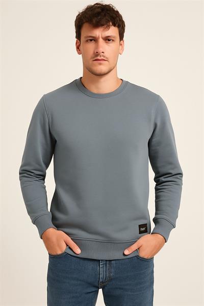 Erkek Üç İp Şardonsuz Sweatshirt Füme
