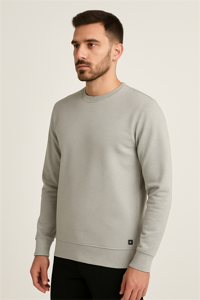 Erkek Üç İp Şardonsuz Sweatshirt Gri