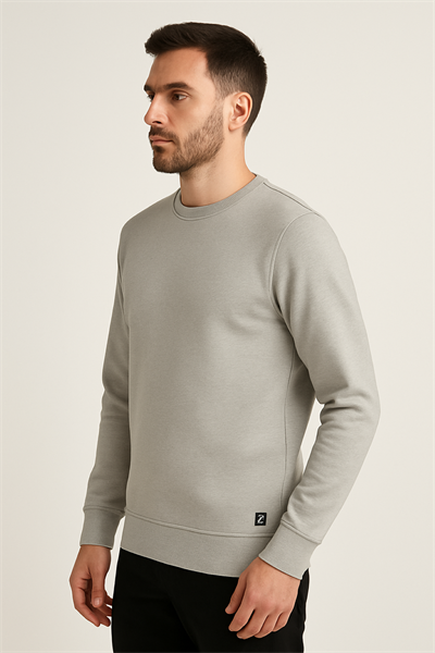 Erkek Üç İp Şardonsuz Sweatshirt Gri