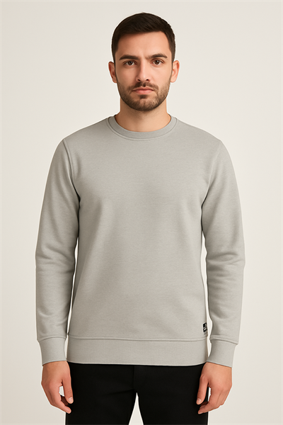 Erkek Üç İp Şardonsuz Sweatshirt Gri
