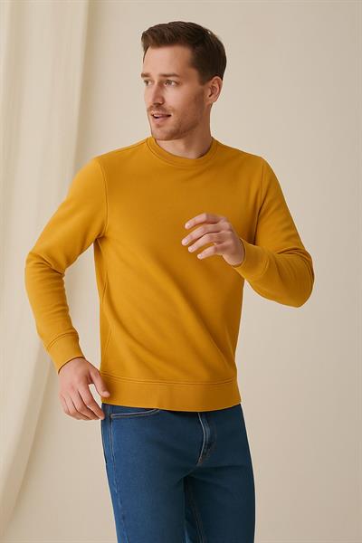 Erkek Üç İp Şardonsuz Sweatshirt Hardal