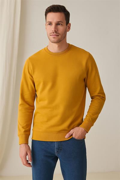 Erkek Üç İp Şardonsuz Sweatshirt Hardal