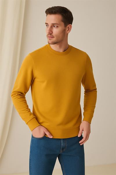 Erkek Üç İp Şardonsuz Sweatshirt Hardal
