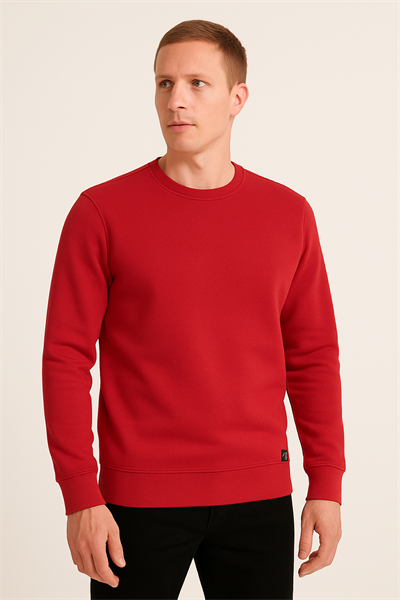 Erkek Üç İp Şardonsuz Sweatshirt Kırmızı