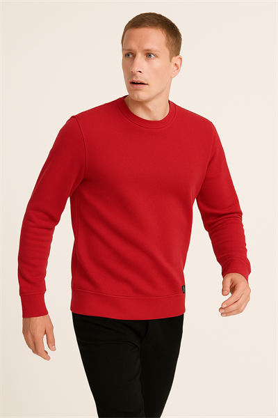 Erkek Üç İp Şardonsuz Sweatshirt Kırmızı