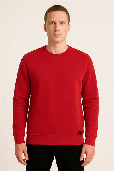 Erkek Üç İp Şardonsuz Sweatshirt Kırmızı