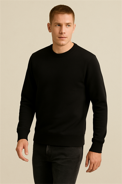 Erkek Üç İp Şardonsuz Sweatshirt Siyah