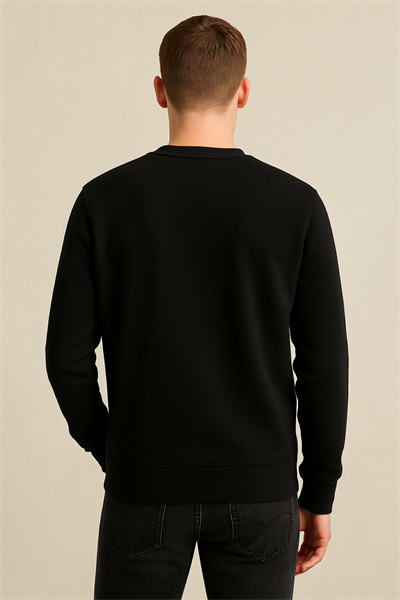Erkek Üç İp Şardonsuz Sweatshirt Siyah