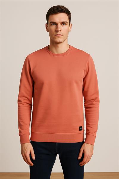 Erkek Üç İp Şardonsuz Sweatshirt Somon