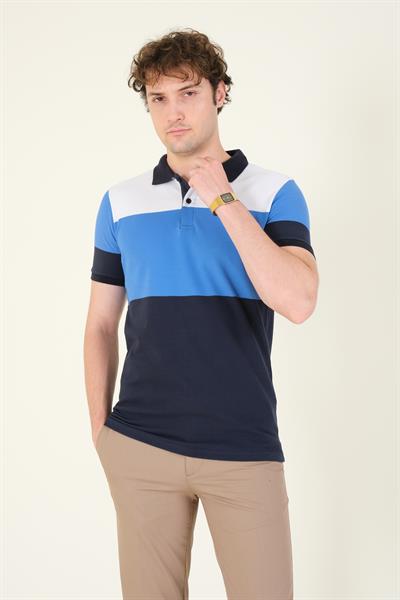 Erkek Üç Renkli Polo Yaka T-Shirt Lacivert
