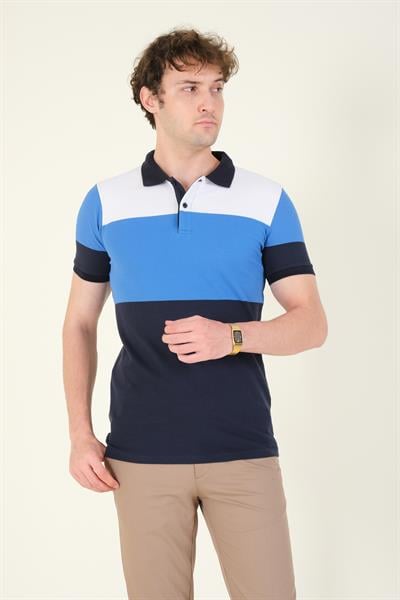 Erkek Üç Renkli Polo Yaka T-Shirt Lacivert