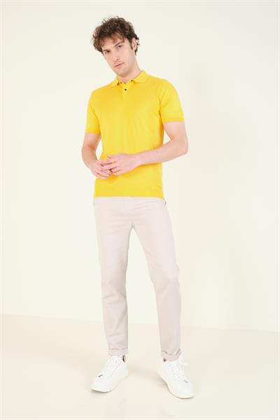 Erkek Yanları Desenli  Polo Yaka  Merserize T-Shirt Sarı 