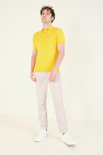Erkek Yanları Desenli  Polo Yaka  Merserize T-Shirt Sarı 