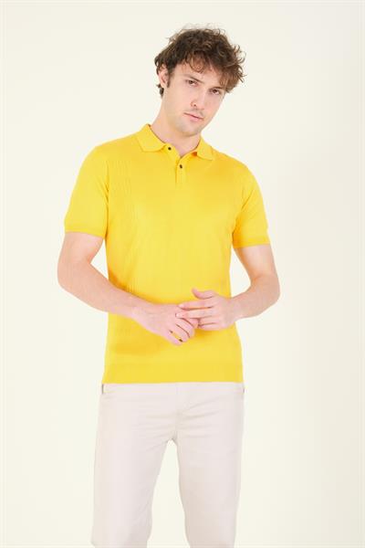 Erkek Yanları Desenli  Polo Yaka  Merserize T-Shirt Sarı 