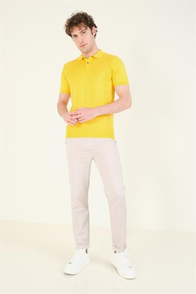 Erkek Yanları Desenli  Polo Yaka  Merserize T-Shirt Sarı 