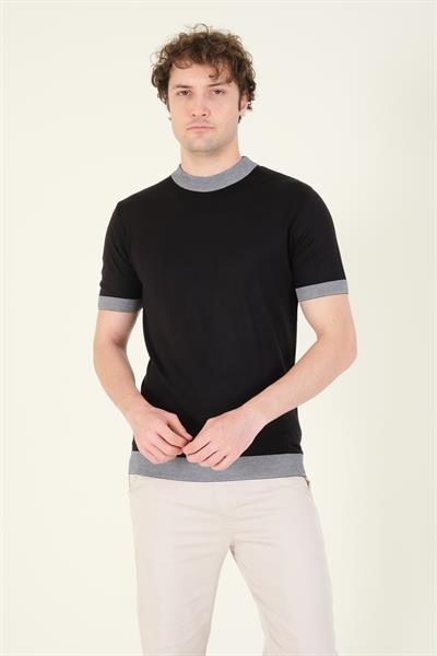 Erkek Yarım Balıkçı Merserize T-Shirt Siyah