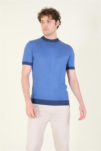 Erkek Yarım Balıkçı Merserize T-Shirt Mavi 