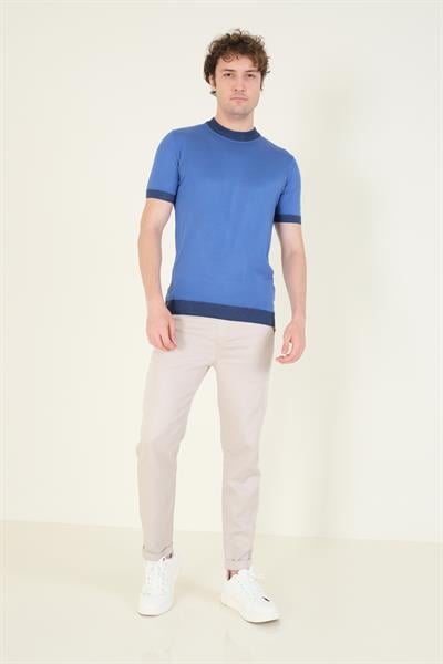 Erkek Yarım Balıkçı Merserize T-Shirt Mavi 