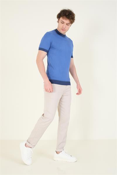 Erkek Yarım Balıkçı Merserize T-Shirt Mavi 