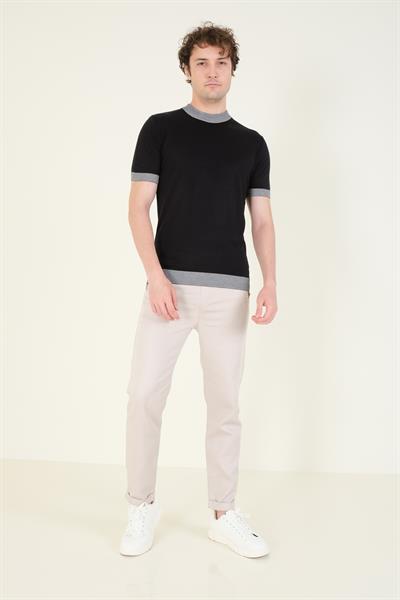 Erkek Yarım Balıkçı Merserize T-Shirt Siyah