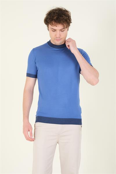 Erkek Yarım Balıkçı Merserize T-Shirt Mavi 